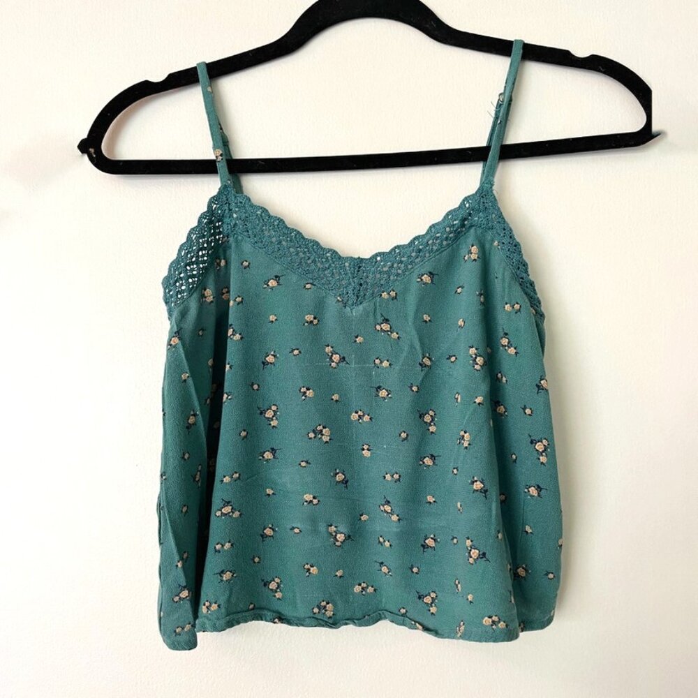 American Eagle XS green/blue floral lace cami cropped flowy tank vest